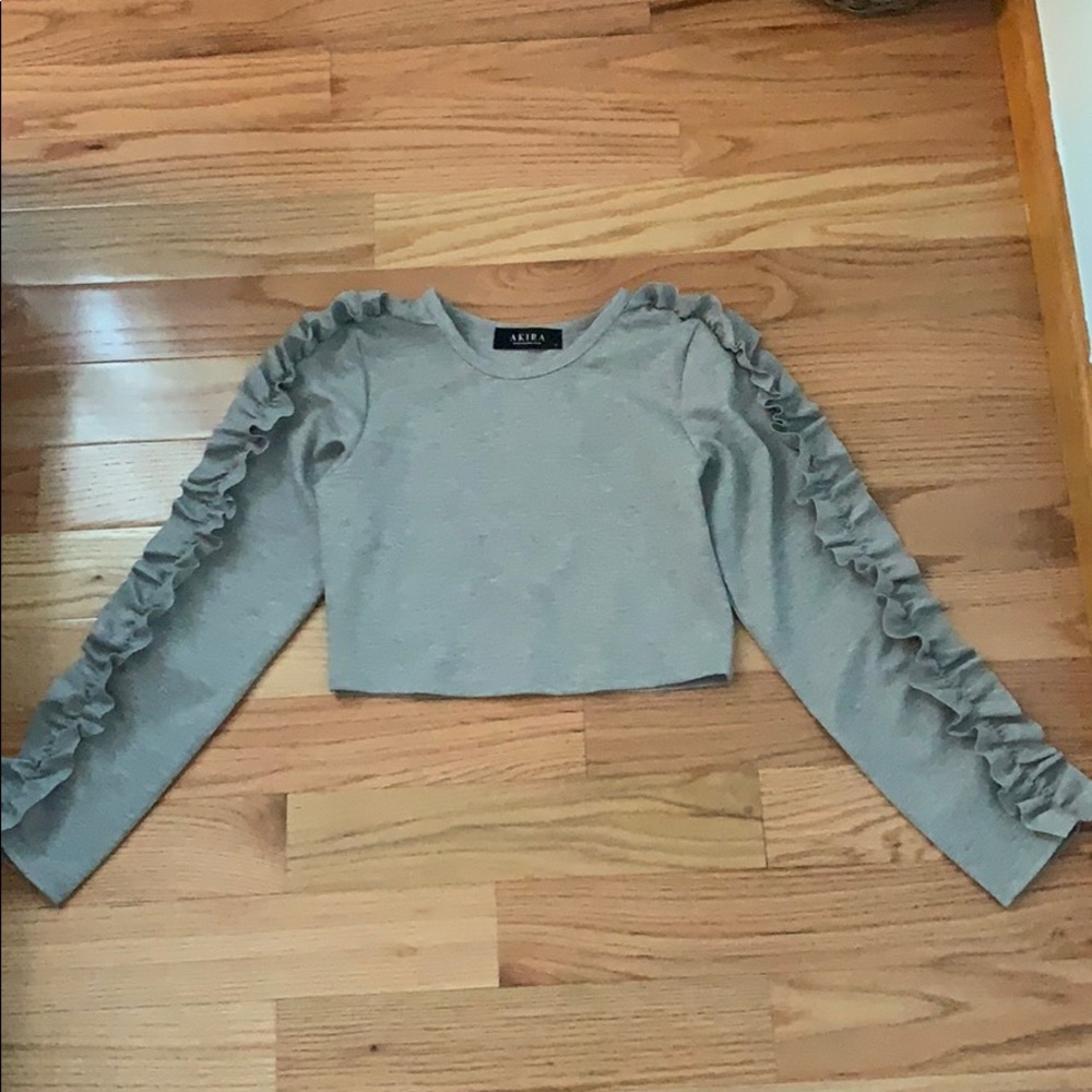 GREY LONG SLEEVE CROP TOP